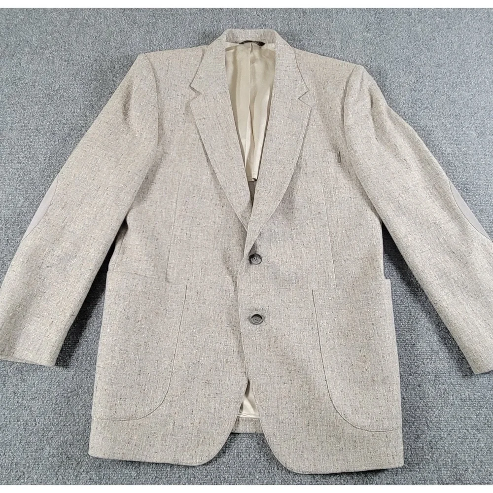 Vtg Johnny Carson Blazer Men 42R 2-Button Elbow Patch Gray 1970's USA Union Made